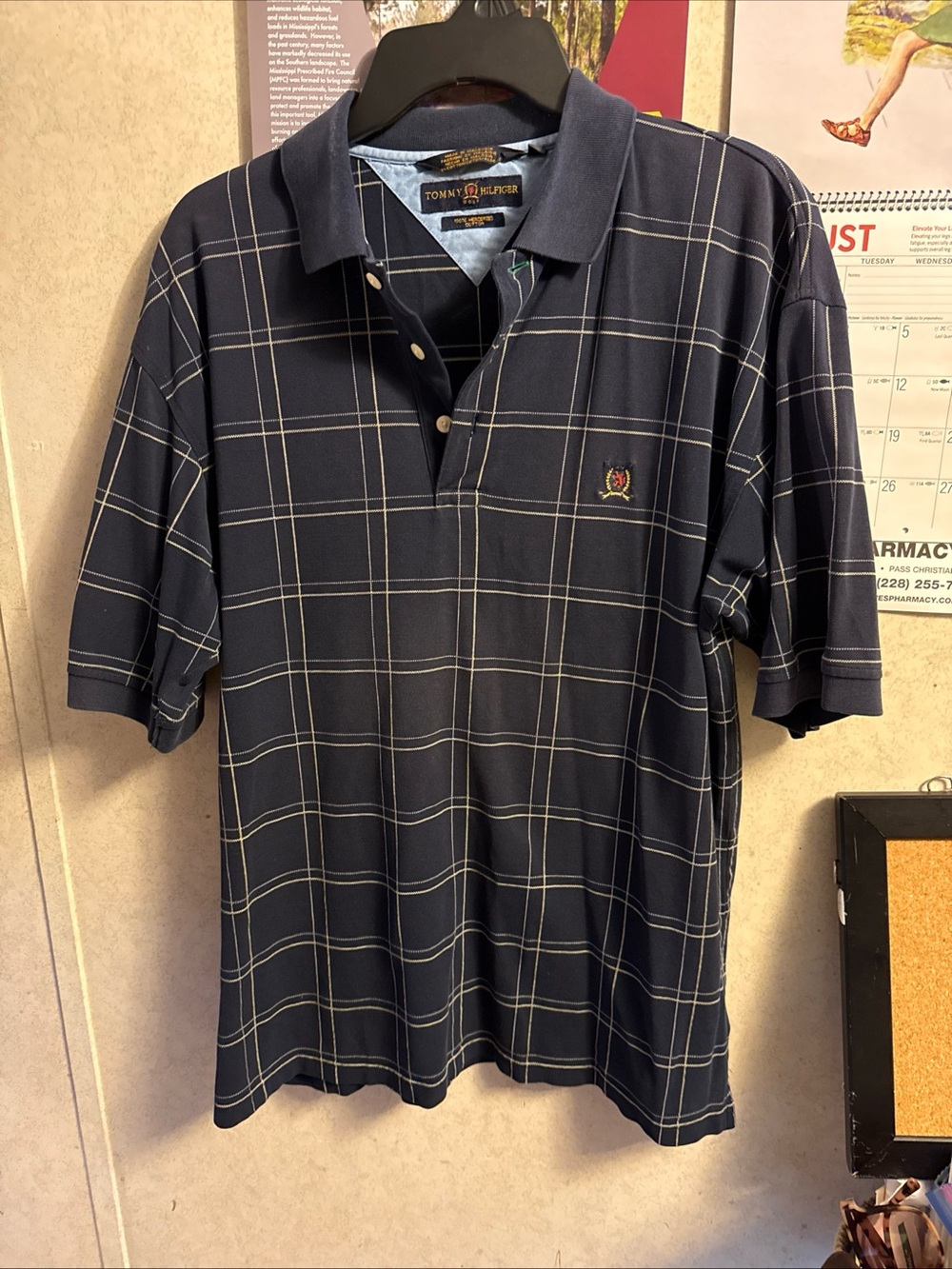 Tommy Hilfiger Men’s Navy Polo with White Windowpane Check